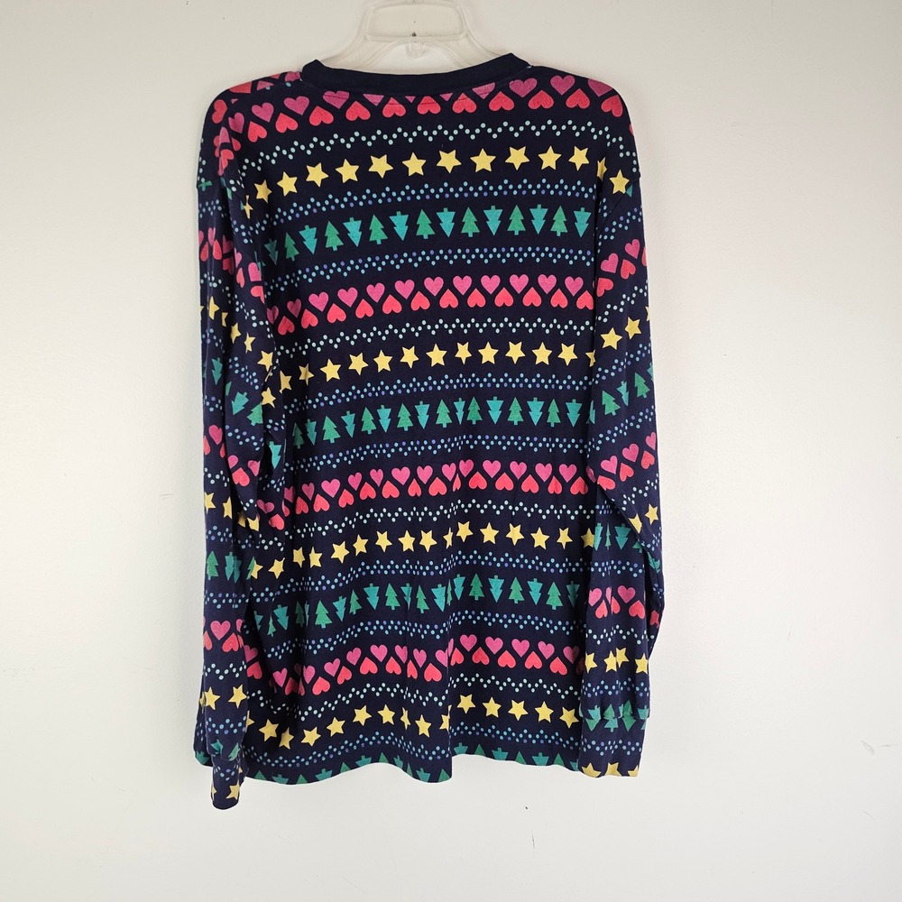 Primary Organic Cotton Long Sleeve Shirt XXL Navy Fair Isle Hearts Stars Trees - Picture 2 of 6